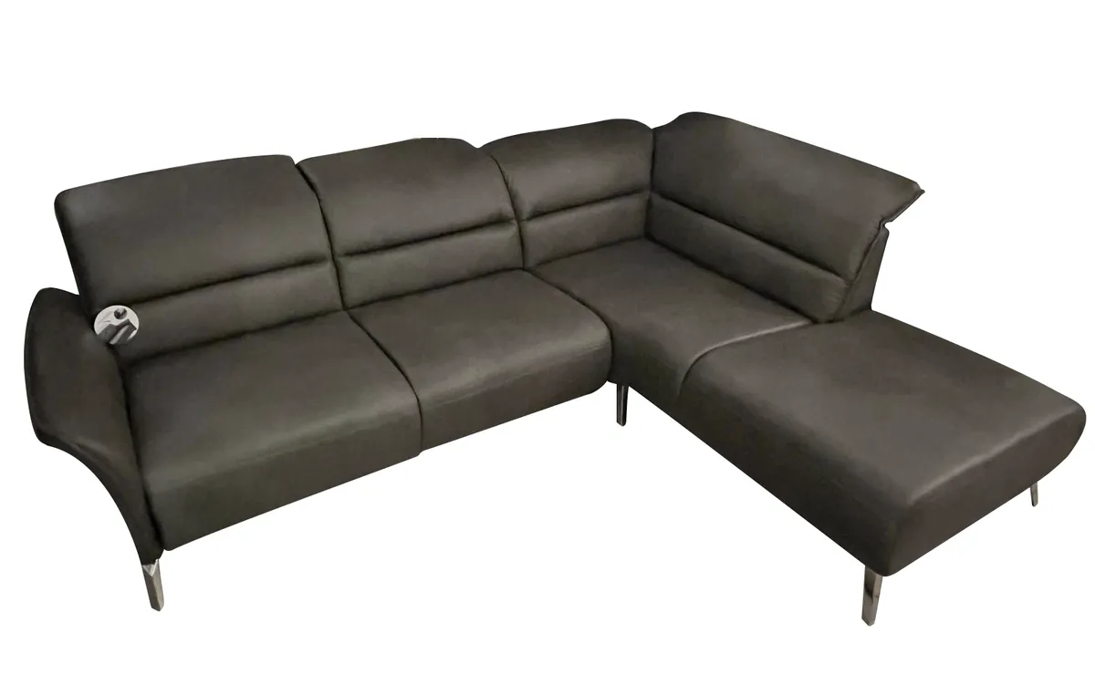 Ecksofa Dunkelgrau, Leder - 253x200 cm